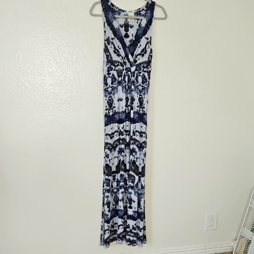 Matty M Blue and White Tie-Dye Maxi Dress